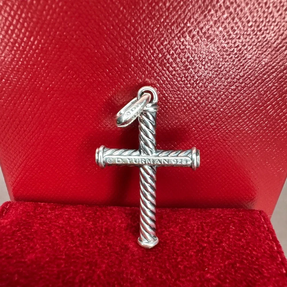 David Yurman .925 Sterling Silver Cable Rope Cross Pendant Amulet Men's